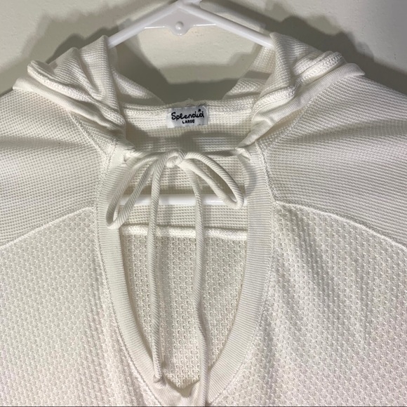 Splendid White Lightweight Waffle Knit Hoodie - Picture 3 of 8